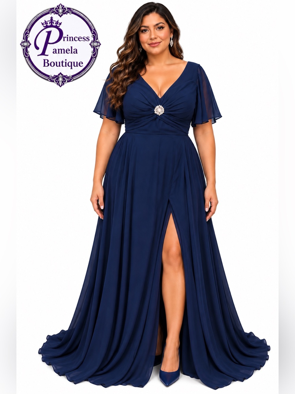 #8 A-4 Dark navy blue chiffon maxi dress-Size 8/Medium